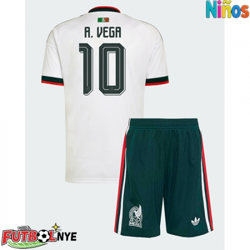 Camiseta México Alexis Vega #10 Visitante Equipación para niños Mundial 2026 manga corta (+ pantalones cortos)